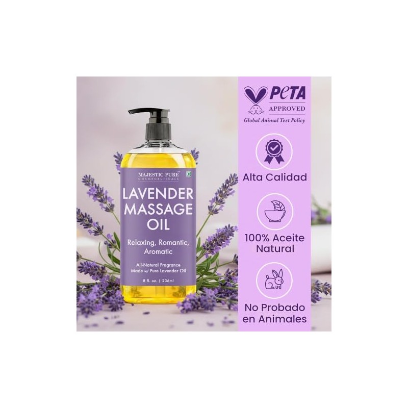 Majestic Aceite de masaje de lavanda pura, aromaterapia relajante, 8