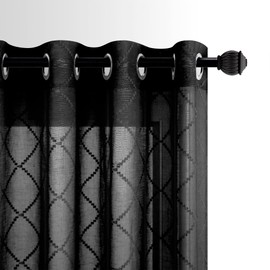 KOUFALL Black Curtains 84 Inches Long for Living Room Bedroom,Sheer Lace Aztec Pattern Boho Window Gothic Curtains Drapes 84 Inch Length 2 Panels Set with Grommet