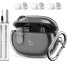 Beats Studio Buds/Studio Buds Plus Case Cover Clear 2021/2023 with Key Fob and Earbud Cleaning Kit, Secure Lock Protective Case Cover for New Beats Studio Buds+ Earbuds Case (Clear)