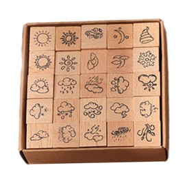 Baoblaze 25 Pieces Wood Rubber Stamp Wood Stamps DIY Project with Storage Case Art Crafts Diary Stamp Set Mini Stamps for Scrapbooking, Weather