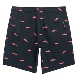 MaaMgic Mens Stretch Swim Shorts 9 inch Swim Trunks Quick Dry Bathing Suits with Mesh Lining,Pink Sharks,Small