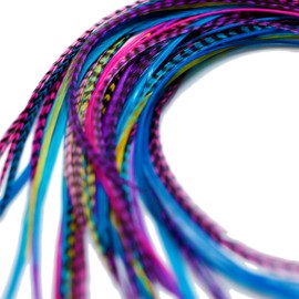 20 XXL LONG 11-13 inch (28-33cm) Real Feather Hair Extensions + Rings & Loop (Brights)