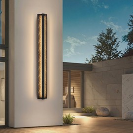 LamQee 39.4" Long Outdoor Modern LED Wall Light 3000K 2000LM, Hammered Wrought Iron and Aluminum, Linear Exterior Lighting Fixtures Wall Mount Waterproof Outside Sconce for House Porch Patio Garage