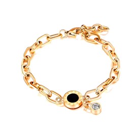 MYANAIL 14K Gold-Plated Stainless Steel Bracelet for Women Round Roman Digital Bracelet Zircon Pendant Bangle Chunky Link Chain Paperclip Bracelet Jewelry (Gold)