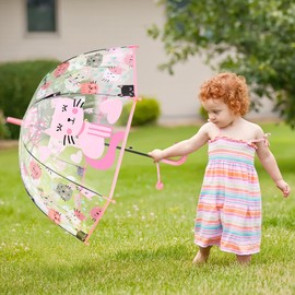 Kids Umbrella Clear Bubble Umbrellas for Rain,Safety Dome Windproof Umbrella for Kid Girls and Boys(Cat Pink)
