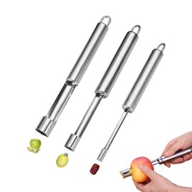 TUKEVA 3 Pcs Apple Corer Fruit Corer Core Case Cutter Apple Corer for Removing Core Case for Apples, Green Jujubes, Cherries and Small Red Dates for Home, Kitchen (Silver)