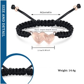 constantlife Double Heart Cremation Bracelet for Ashes Stainless Steel Urn Jewelry Adjustable Braided Rope Bangle Keepsake Pet Human Memorial Gift for Women (Rose Gold)