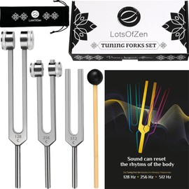 LOTS OF ZEN Tuning Forks for Healing Set (128Hz, 256Hz, 512Hz)  Essential Yoga and Meditation Accessories & Sound Therapy Devices
