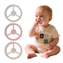 3 Pack Baby Teething Toys 3-6 Months, Silicone Ring Teethers for Babies 6-12 Months, Freezer Safe Chew Toy with Textured Grip for Boys Girls Teething Relief, Infant Easter Gift (Sandy Rose Pink)