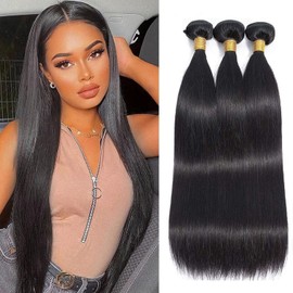 Human Hair Bundles Straight 3 Bundles 18 20 22 Inch Bundles Human Hair 100% Unprocessed Brazilian Hair Bundles Human Hair Extension for Black Women（1B#）