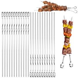 Mino Plus Barbecue Skewers, Pack of 24 Kebab Skewers, Skewers, Grill, Stainless Steel Barbecue Skewers, 30 cm Barbecue Skewers, Reusable Kebab Skewers, BBQ Grill Skewers for Outdoor and Barbecue