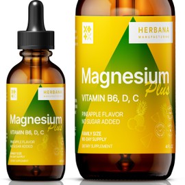 Magnesium Plus Pineapple Flavor - Magnesium Citrate, Glycinate/L-threonate & Vitamin B6, D, C/Liquid Drops Supplement 4 fl oz - Advanced Complex - 90-Day Supply
