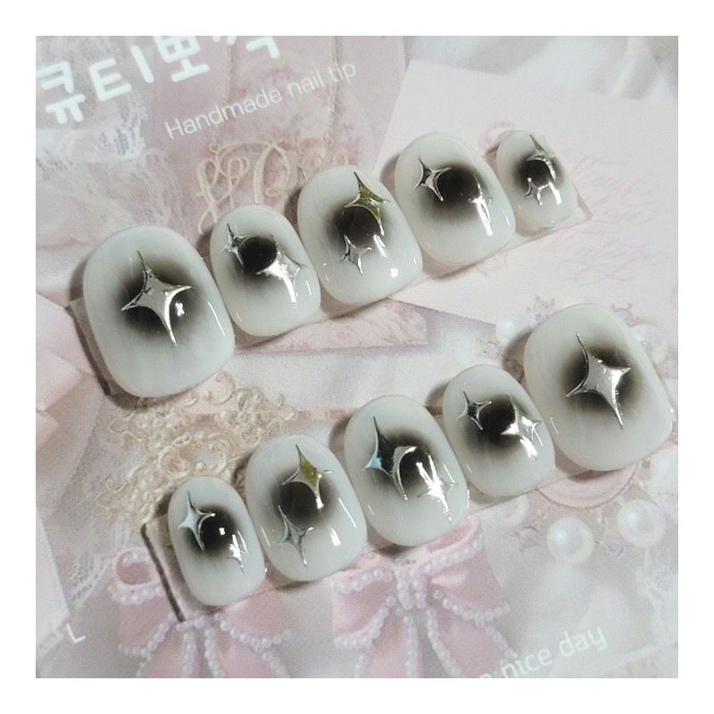 Black Cheek Twinkle Handmade Nail Tips - Almond S /