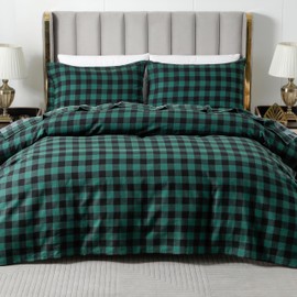 Elegant Comfort Ultra Soft 4-Piece 100% Turkish Cotton Flannel Sheet Set - Buffalo Check Plaid Flannel Sheets, Warm and Cozy Premium Quality, Deep Pocket Fitted Sheet- Twin XL, Green