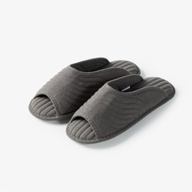 JAJU [JAJU] Quilted Washable Open-Toe Living Room Slippers_L_Charcoal