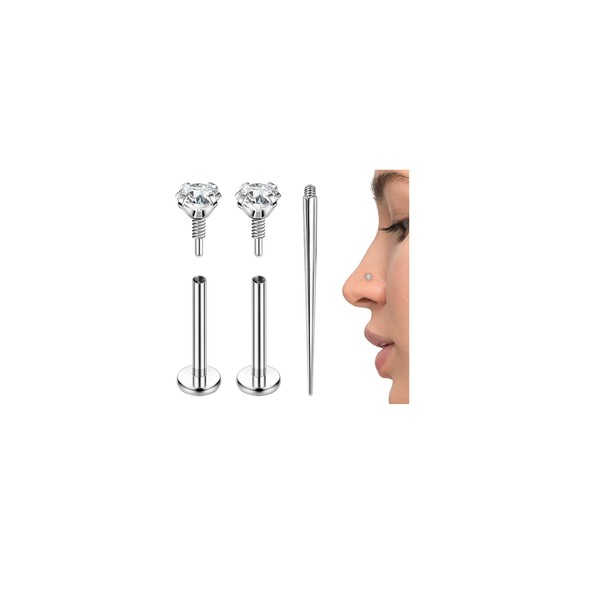 PunkTracker 16g/18g/20g Titanium Internal Thread CZ Stud Piercing Jewelry for