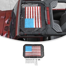 Linskip Mesh Sun Shade Top Compatible with 2007-2017 Jeep Wrangler JK JKU 2/4Door, Freedom Panel Sunshade Bikini Top for Jeep Wrangler JK Accessories(Flag-Blocks UV)