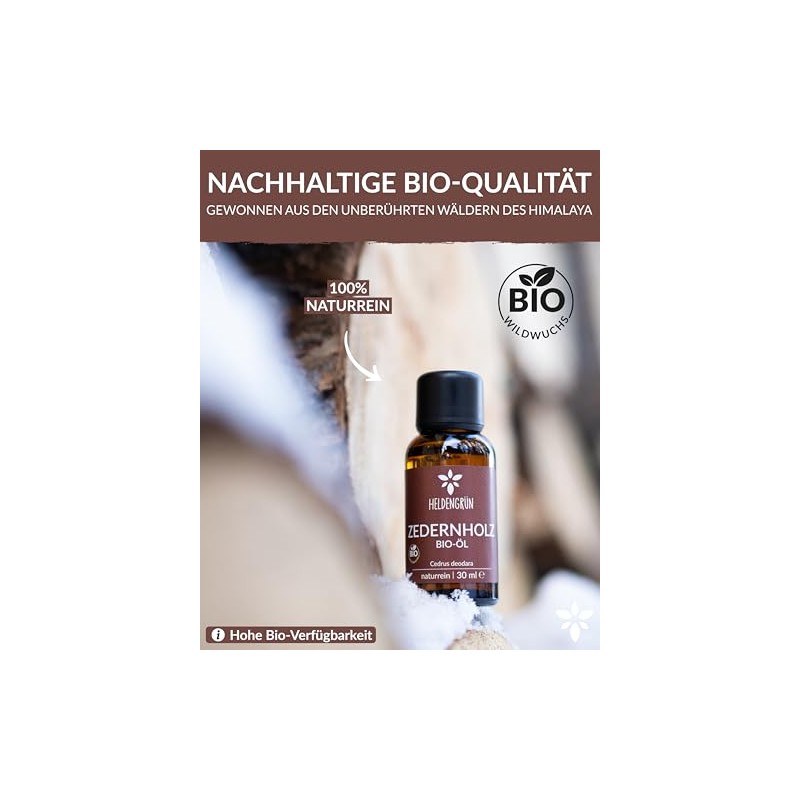 Heldengrün© BIO Zedernholzöl [100% NATURREIN] - Zedernöl Bio aus nachhaltigem