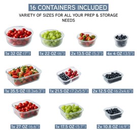 COOK WITH COLOR Premium 32-Pc. Borosilicate Glass Food Container Set with Dividers - 4 Rectangles, 8 Rounds, 4 Squares - Leakproof Lids - Meal Prep, Storage, Fluted Ombre Blue