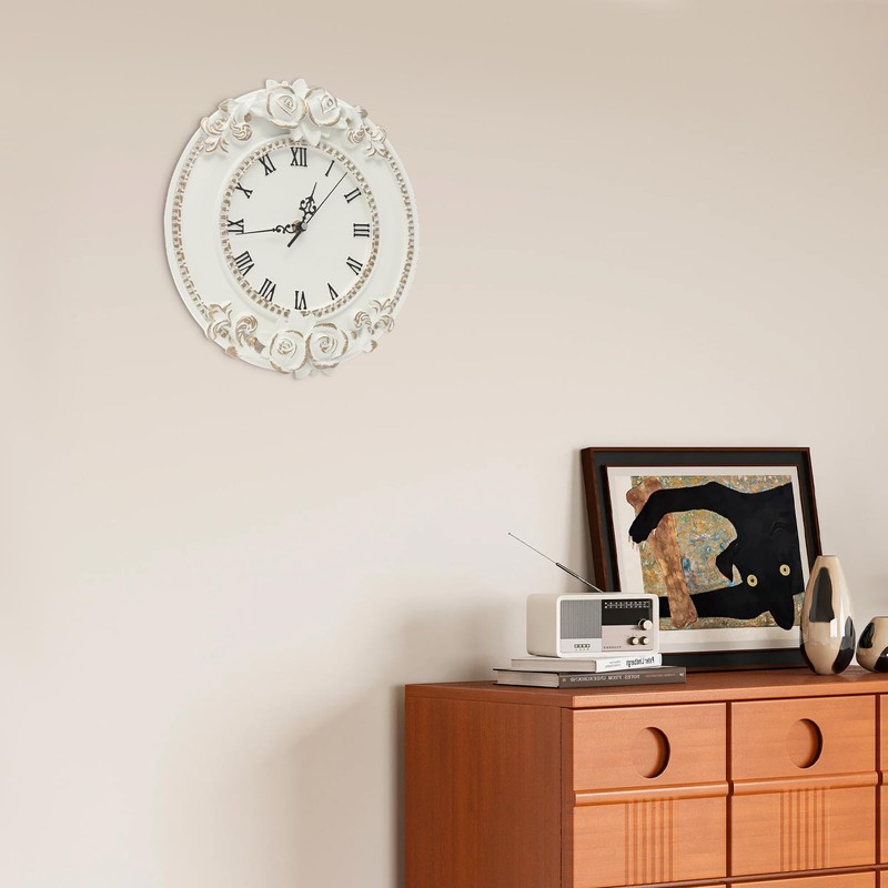 Eapmic European Style Resin Wall Clock, Retro Silent Clock with