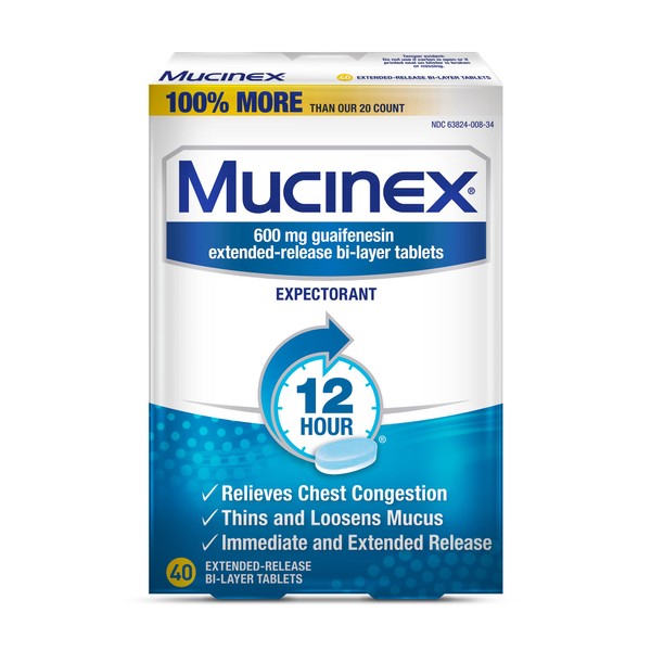 Mucinex 12-Hour Chest Congestion Expectorant Tablets, 40 ct