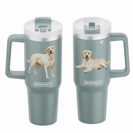 SERENGETI 40 Oz Ultimate Tumbler with Handle and Straw - Vacuum Insulated Tumbler with Straw and Lid - Stainless Steel Travel Mug for Pet Lovers - 3D Designs of your favorite Dog (Yellow Labrador)
