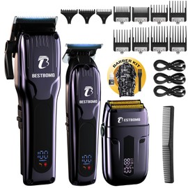 BESTBOMG® Hair Clippers for Men, Professional Hair Clippers, Beard Trimmer& Rechargeable Shaver Set, Metal T-Blade, LED Display, Barber Hair Cutting Kit for Men Grooming & Gifts, BS-808C (Blue)