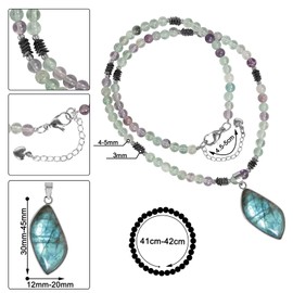 mookaitedecor Labradorite Pendant Necklace Labradorite Crystal Jewellery for Women, Moonstone Necklace Rainbow Fluorite Necklace Healing Crystal Necklace Short Beaded Precious Stone Necklace