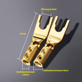 Tertullus Pack of 8 Pure Copper Gold-Plated Screws Speaker Cable Lug Fork Clamps U Connector for HiFi System Amplifier / Speaker Cable up to 4.5 mm