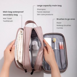 WizTail Waterproof Travel Makeup Bag for Women – Multi-Compartment Cosmetic Organizer for Toiletries, Brushes, Skincare – Portable Large Capacity Toiletry Bag