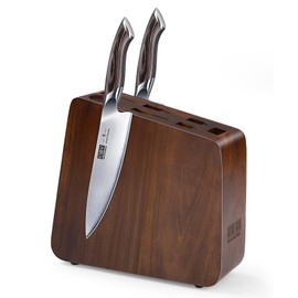 HOSHANHO Magnetic Knife Block 10 x 9 Inches, Double Sided Magnetic Knife Holder and Kitchen Knife Organizer Storage, 7 Slots Acacia Wood Universal Knife Block for Chefs