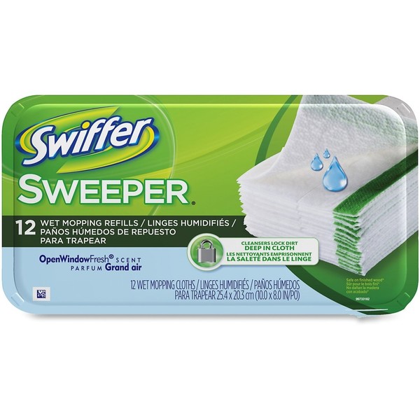 Swiffer 35154 Open Window Fresh Scent Regular Sweeper Implement Disposable Wet Cloth Refills (Case of 12 Boxes, 12 Refills per Box)