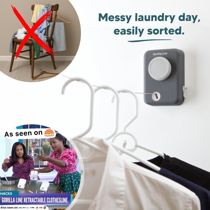 GorillaLine Max - Retractable Clothesline Indoor Outdoor Clothes Line -