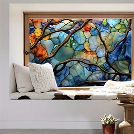 WBQMUNY Stained Glass Window Film,Frosted Glass Window Film for Home Bathroom Window Coverings Static Cling Non-Adhesive 17.7"x39.5" (BH071)
