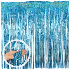 KUIZHEN Tinsel Curtains Light Blue Glitter, Pack of 6 Metallic Glitter Curtain Fringe 1 m x 2 m Tinsel Curtains Background for Christmas Tree Festivals Party Decoration New Year