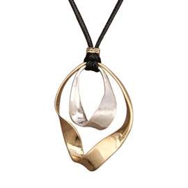 GelConnie Leather Necklace for Women Round Wooden Pendant Long Leather Choker Vintage Sweater Necklace Gold Chunky Boho Necklaces for Women, Faux Leather, No Gemstone