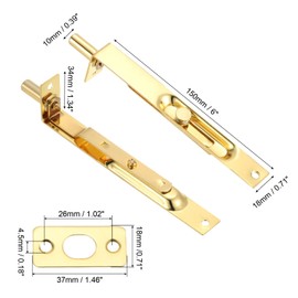 PATIKIL Flush Bolt 6" x 0.71", 2 Pcs Stainless Steel French Door Lock Concealed Slide Double Door Latch for Wood Composite Double Door, Gold Tone