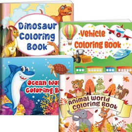 Kalysky 4Pack Large Coloring Books for Kids Ages 2-4,4-8 | 96-Page Coloring Pads,Size - 8.5 x 11 inch,Kids Favors Gifts Includes Dinosaur,Animal,Vehicle,Ocean World