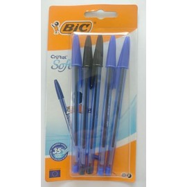 Bic Ballpoint Pens, Cristal Soft Pack, 5 Count, 3 Blue 2 Black
