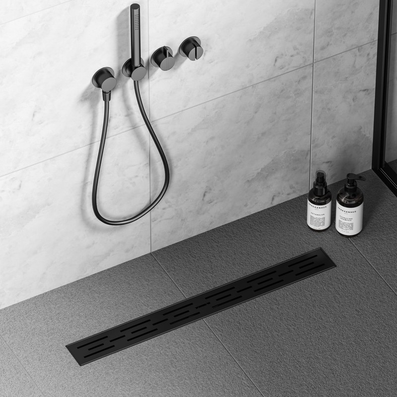 Neodrain 28 in Matte Black Linear Shower Drain, Rectangular Shower