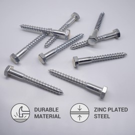 Marcopol (8 Pieces) DIN 571 Zinc Plated Steel Hex Wood Screws M10 x 90mm, Hex Bolt Impact Bolts, Hex Head, Carriage Bolts (8, M10 x 90mm)
