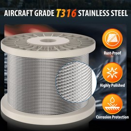 300FT 1/8" T316 Stainless Steel Cable,7x7 Strand Construction 1800lb Breaking Strength Aircraft Cable with a Cutter for Deck Cable Railing, Indoor Outdoor DIY Stair Fence, Silver
