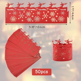 URROMA Pearl Red Christmas Paper Napkin Holder Rings, 50 Pcs Deer Snow Paper Napkin Rings for Dinner Party Celebration Table Decor