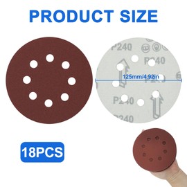 125mm Sanding Discs 5 Inch 8 Hole Wet and Dry Hook and Loop Sanding Disc Grit 240 400 600 800 1000 1200 1500 2000 3000,Superfine Round Sanding Pads for Round Orbital Sander Discs Polishing(18pcs)