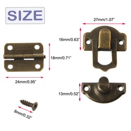 Antique Bronze Hasp Latch and Hinges Set, Retro Vintage Style Hinges and Hasp Lock with Matching Screwing for DIY Crafts Wooden Jewelry Box