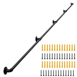 DAMEING 14FT Extra-Long Metal Stair Handrail System, 5 Wall Brackets, Seamless Connect Design, 440LB Capacity, Rust-Free Matte Black, for Stairs & Ramps Indoor/Outdoor (DIY Kit)