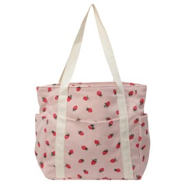 Cute Strawberry Shoulder Tote Bag Women 2025 Corduroy Book Handbag Square Purse Multiple Pockets College