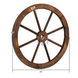 VINGLI 24" Decorative Wooden Wheel (Set of 2), Vintage Old Western Style Wall Hanging Wood Wagon Wheel for Bar, Garage, Patio, Carbonized Solid Fir Wood