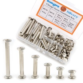 Alloypro 120 Pcs (60 Pair) M5 x 6/10/15/25/35/45 Silvery Phillips Chicago Screws Binding Screw Posts,Scrapbook Photo Albums Binding Screws Assorted Kit 6 Sizes for Leather Saddles Purses Belt Repair