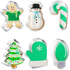 Cortadores de Galletas de Navidad 6 PCS, 4, Hombre de Pan de Jengibre, rbol de Navidad, Mueco de Nieve, Bombilla, Mitn                                